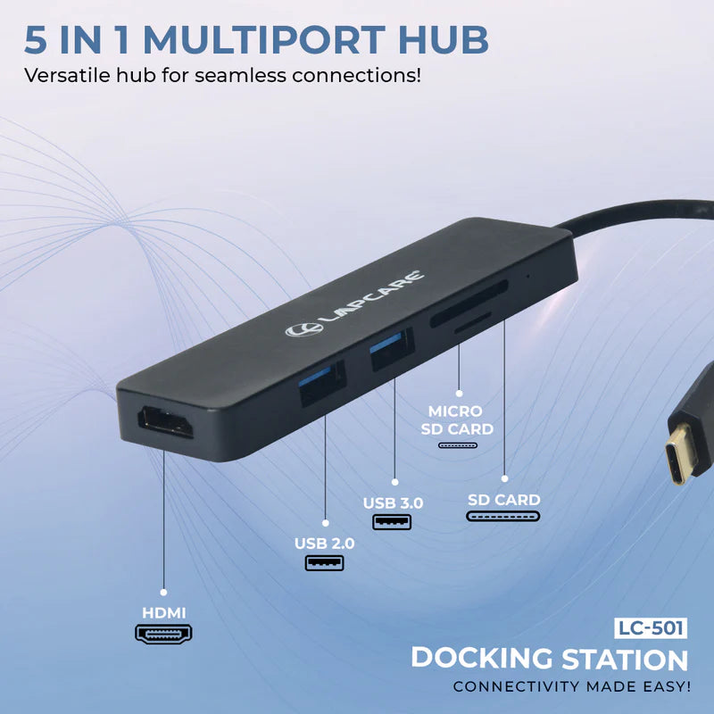 Type C 3.1 - 5 in 1 Travel Docking station (2*USB / HDMI/ Card Reader)