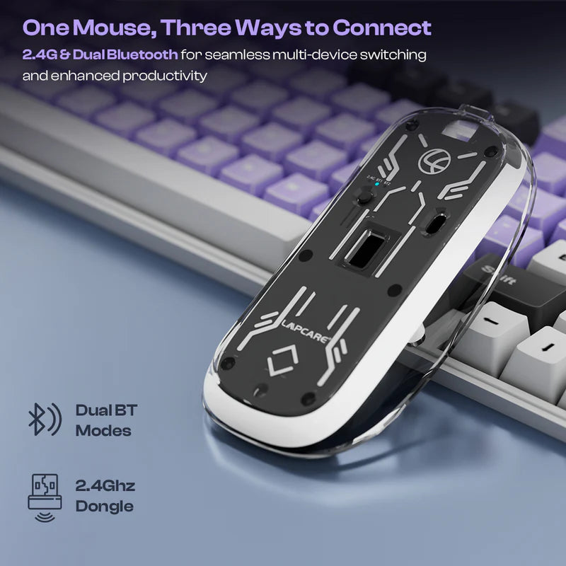 Trendy Plus 2.4G & Dual BT(v3.0 & v5.2) Wireless Mouse With Desktop Lock Key- White (LWM-801)